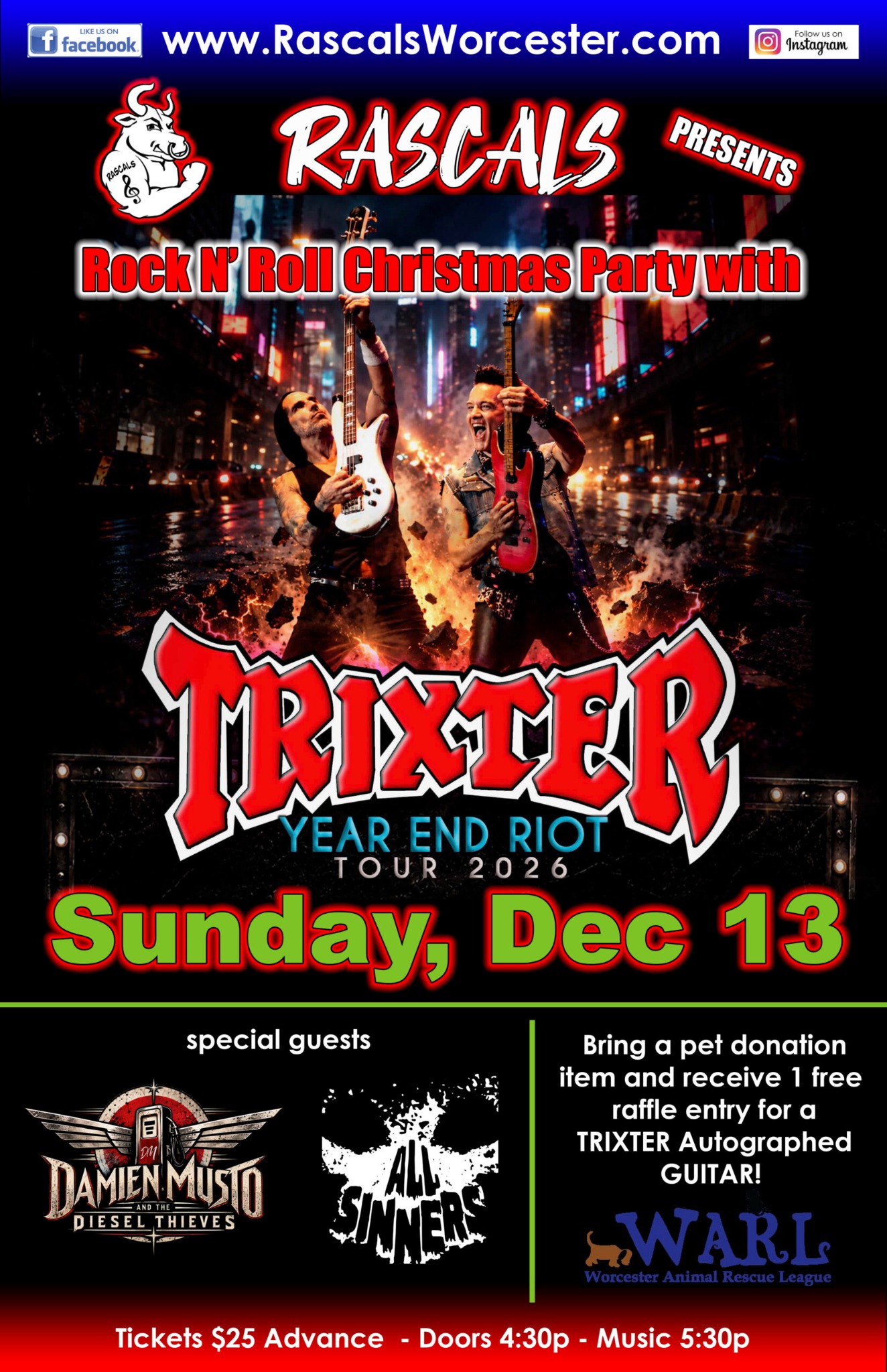 Rascals presents TRIXTER Rock N' Roll Christmas Party on December 13, 2026